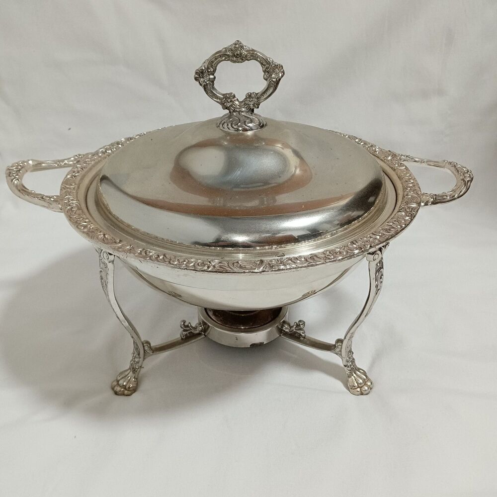 William & Hall? Vintage 5-piece Silver Plate Chafing Dish Pan Stand Handles